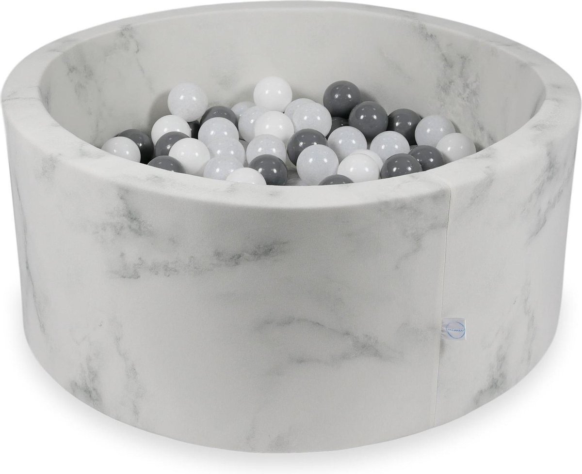 Ballenbad MARBLE 40x90 cm incl 300 ballen ballen: wit-grijs-straciatella (wit met zwarte puntjes)