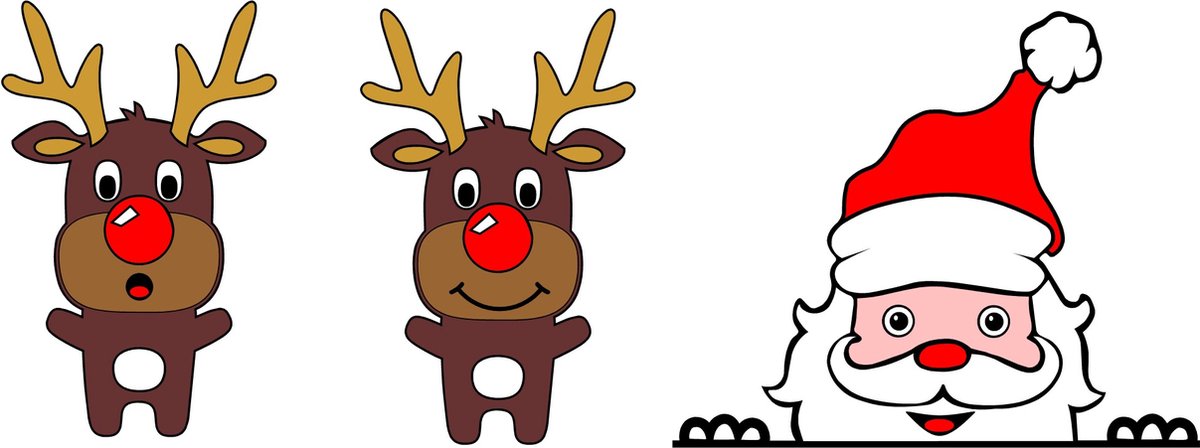 Kerst raamsticker - Gluur Kerstman en Rendieren middel kleur