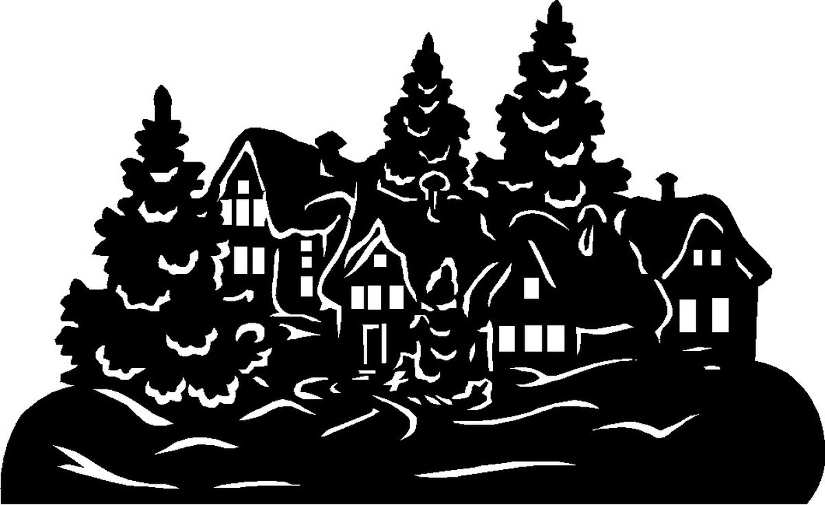 Kerst raamsticker - Kerstdorp in het bos middel