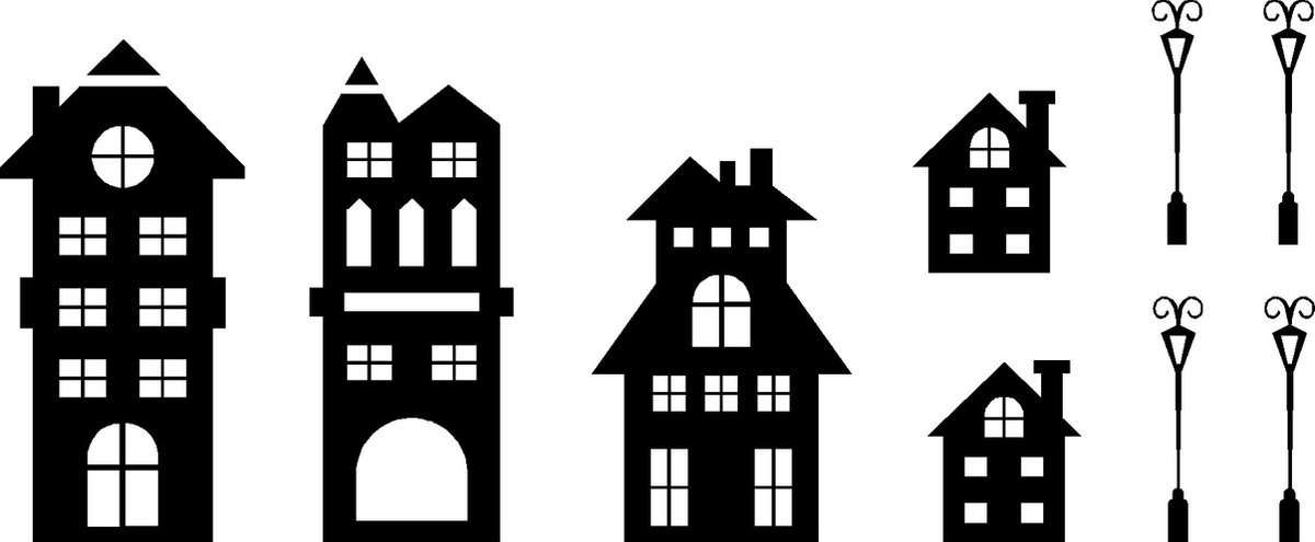 Kerst raamstickers - Kersthuisjes met lantaarns groot