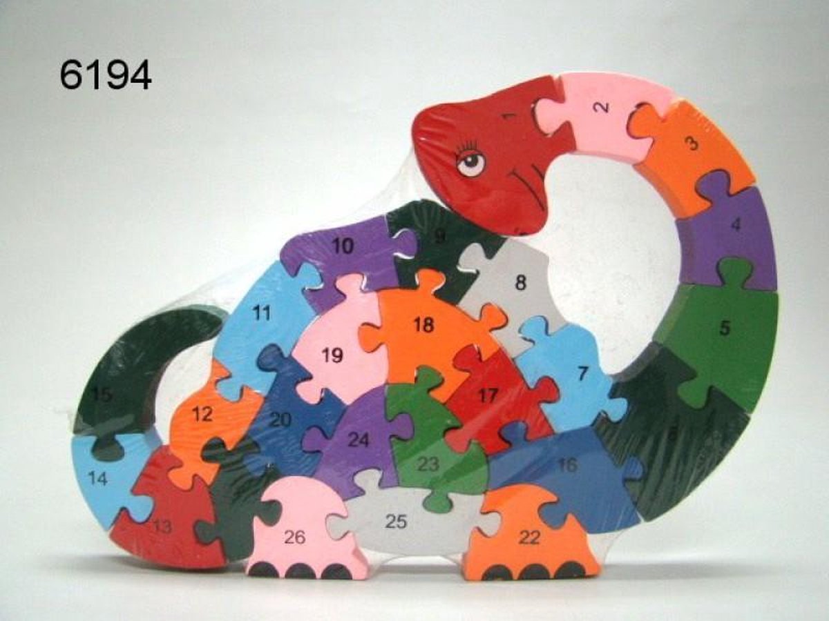 Houten dinosauruspuzzel met alfabet