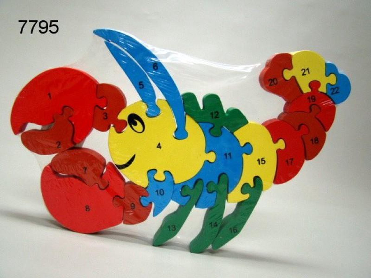 Vormenpuzzel alfabet en cijfers, kreeft