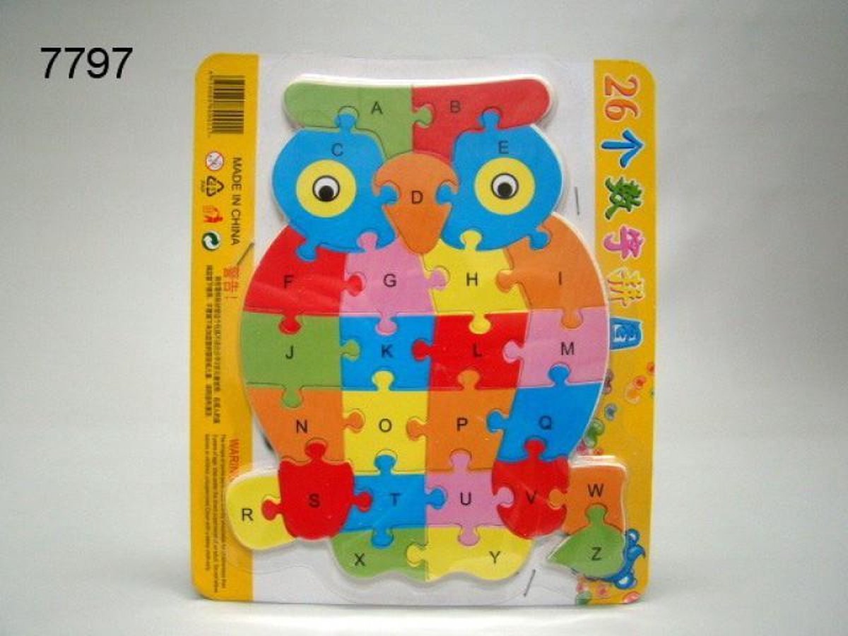 Vormenpuzzel uil met alfabet