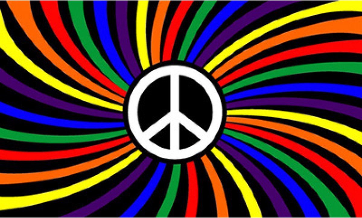 Regenboog Vrede vlag 90x150cm - Polyester - 2 ophangringen – rainbow peace flag
