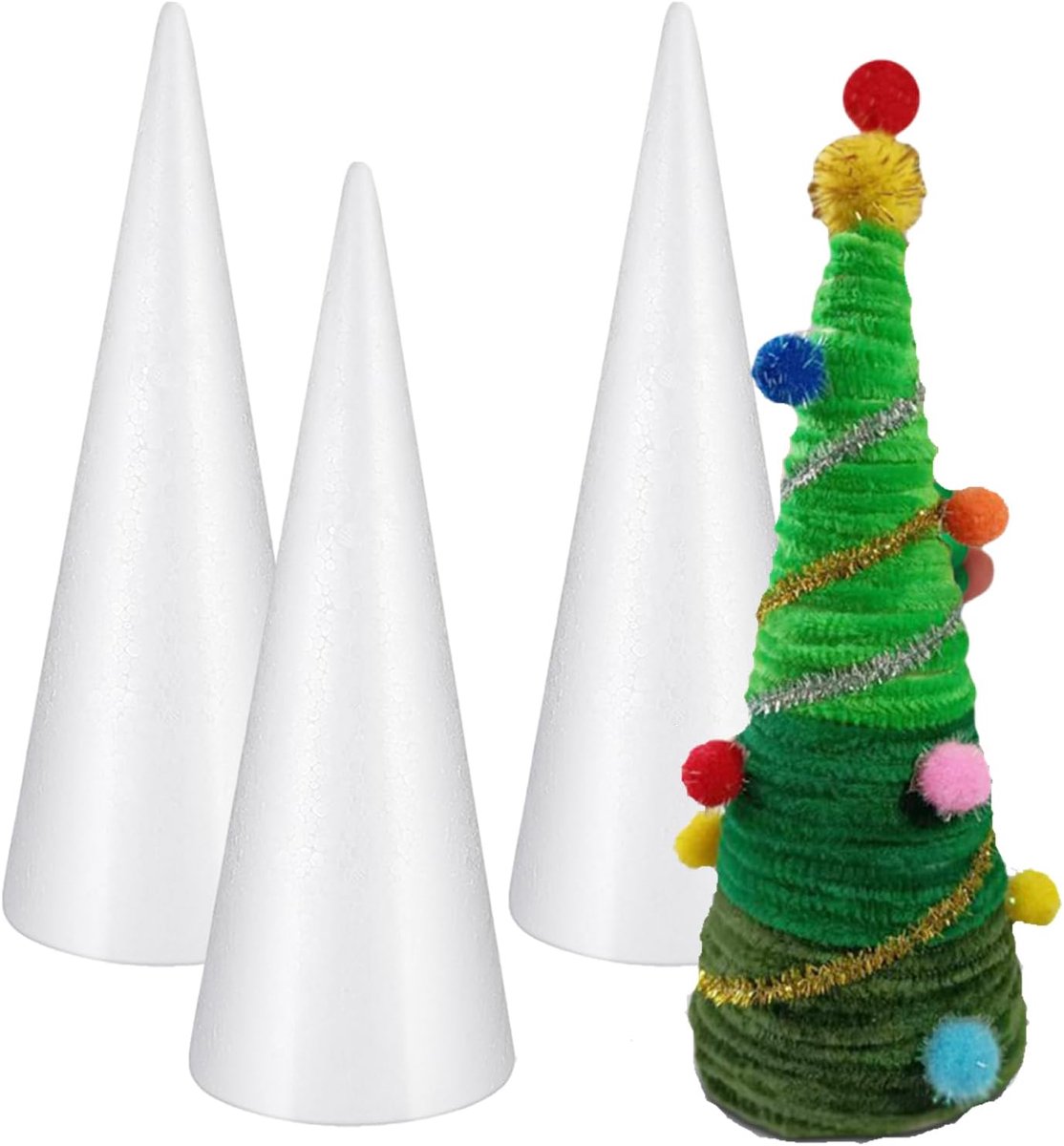 Grote piepschuim kegels 40 cm – set van 4 – DIY kerst decoratie, bloemstukken, feest en knutselprojecten