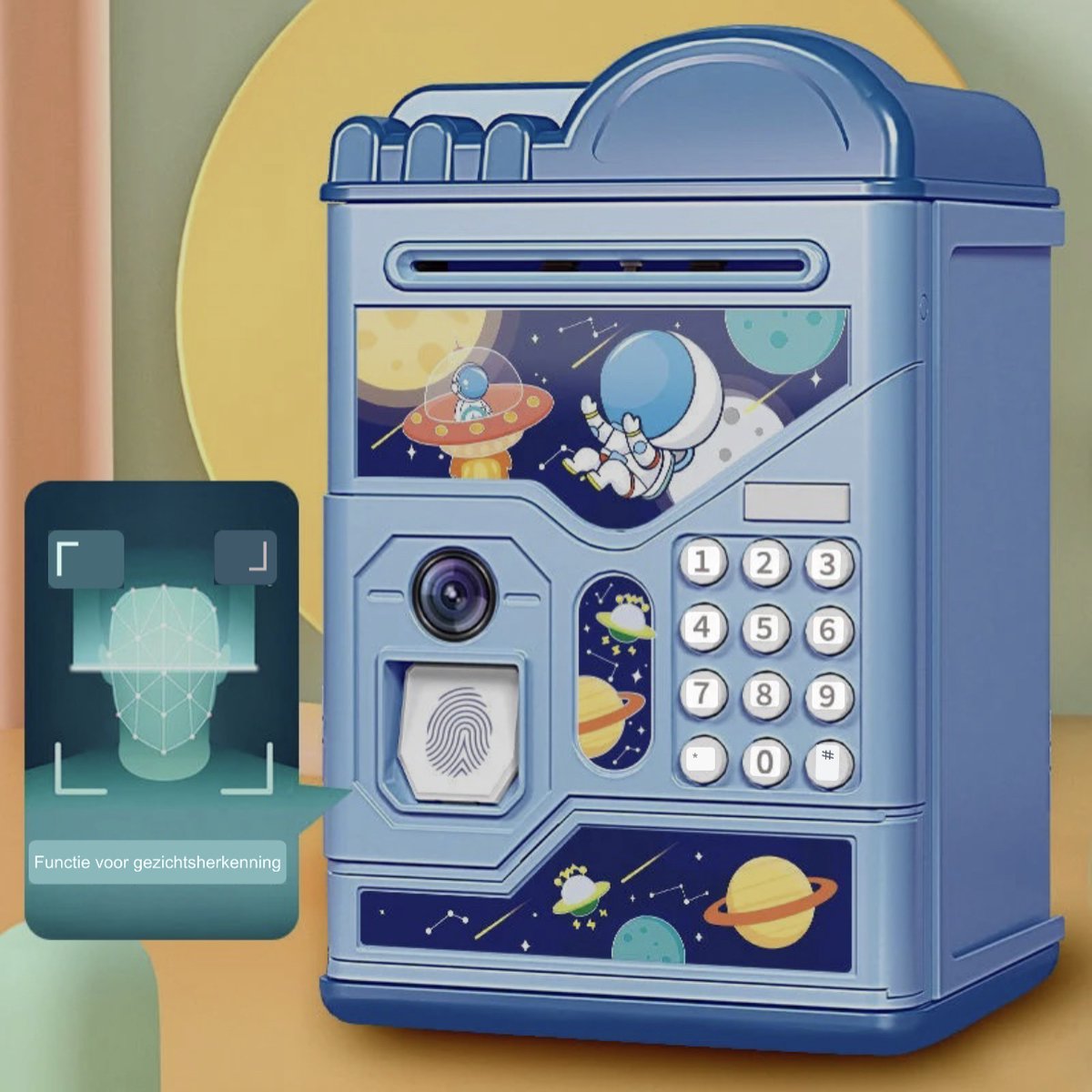 Kluis spaarpot blauw met vingerafdruk voor Kinderen Spaarpot voor Jongen en Meisje - met Pincode - Munt en Briefgeld