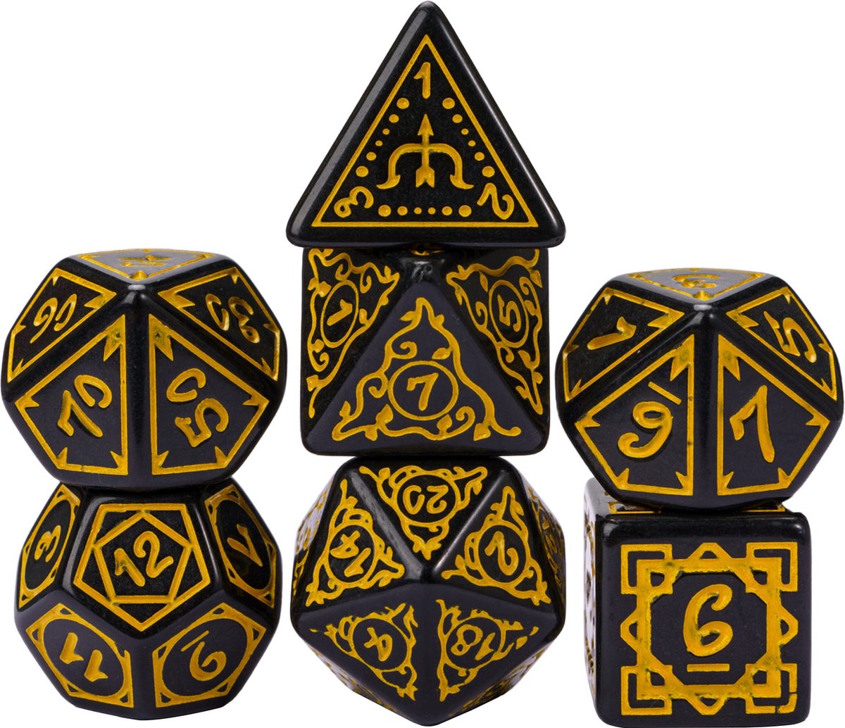 Genvi Acrylic Pattern Dice (Druid) Geel