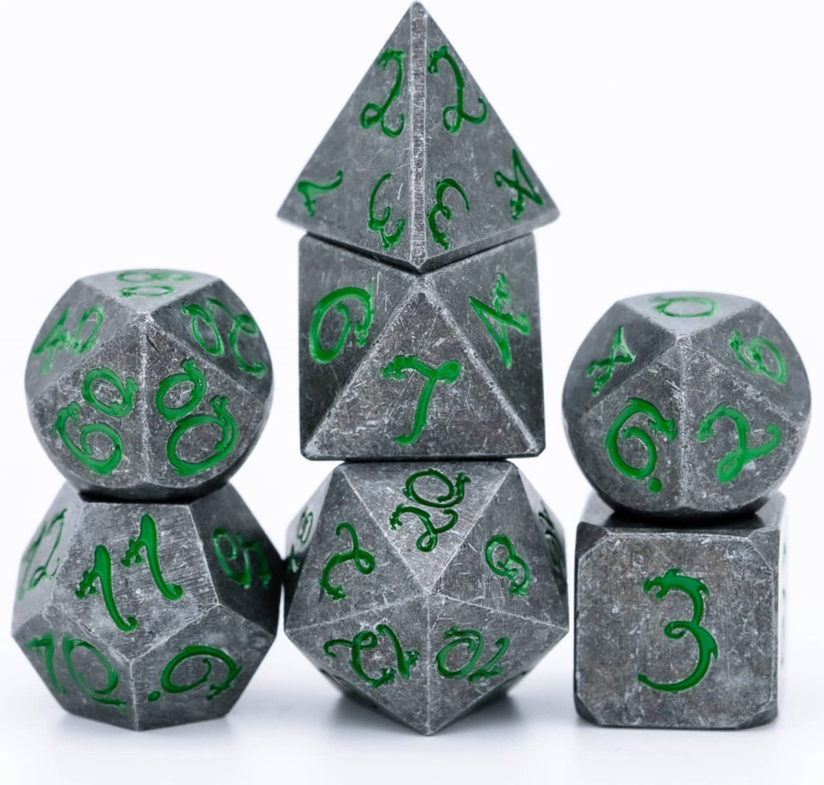 Old Dragon Font Metal Dice Groen