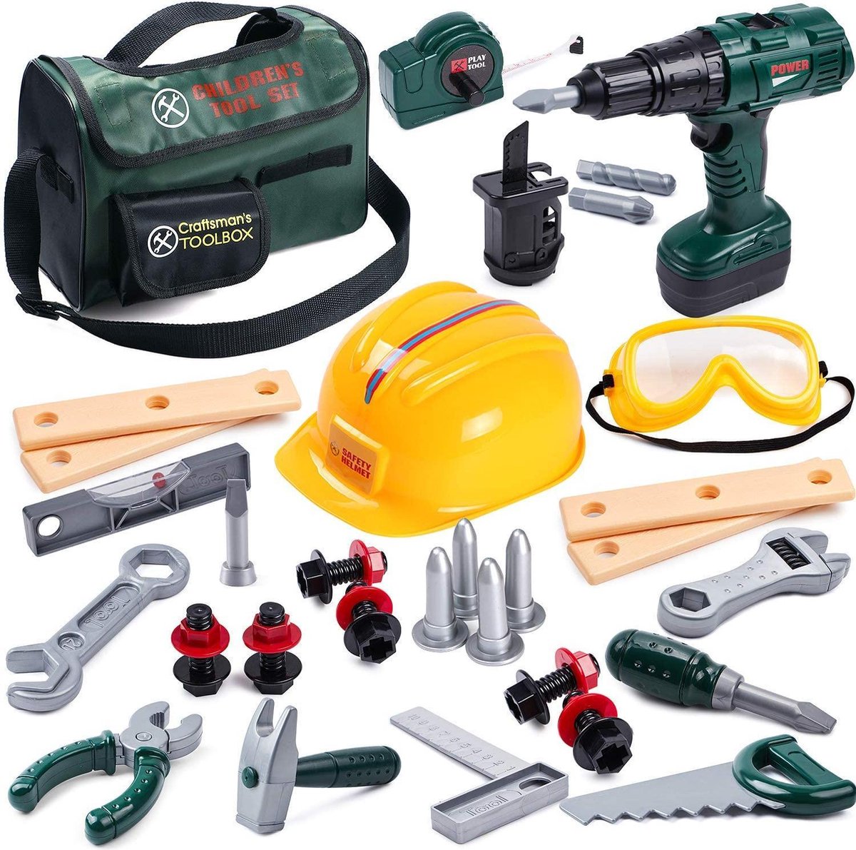 Gereedschapset voor Kinderen 32 Stuks Gereedschap voor Kinderen Bouwgereedschapsset Gereedschapset voor Peuters Jongens Leeftijd 3 4 5 6 7 Jaar Oud met Opbergtas