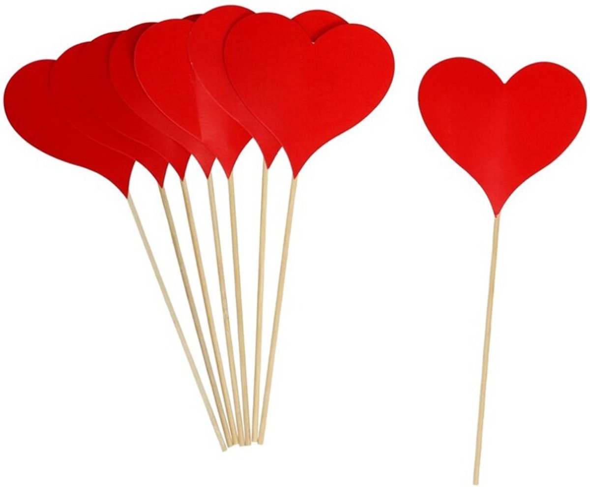 24x Decoratie rode hartjes prikkers voor Valentijnsdag 18cm hout/papier