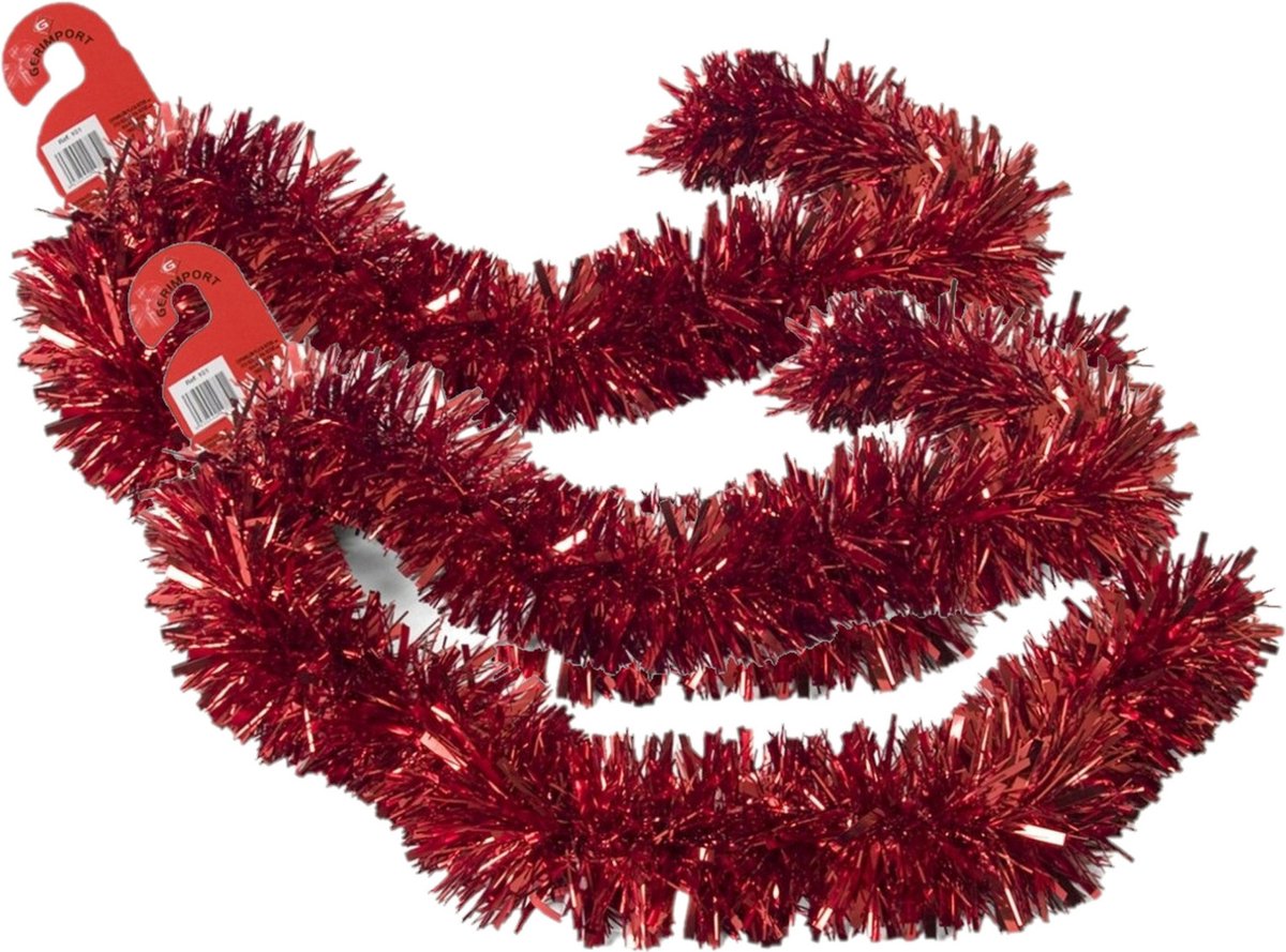 2x stuks kerstboom folie slingers/lametta guirlandes van 180 x 12 cm in de kleur glitter rood - Extra brede slinger