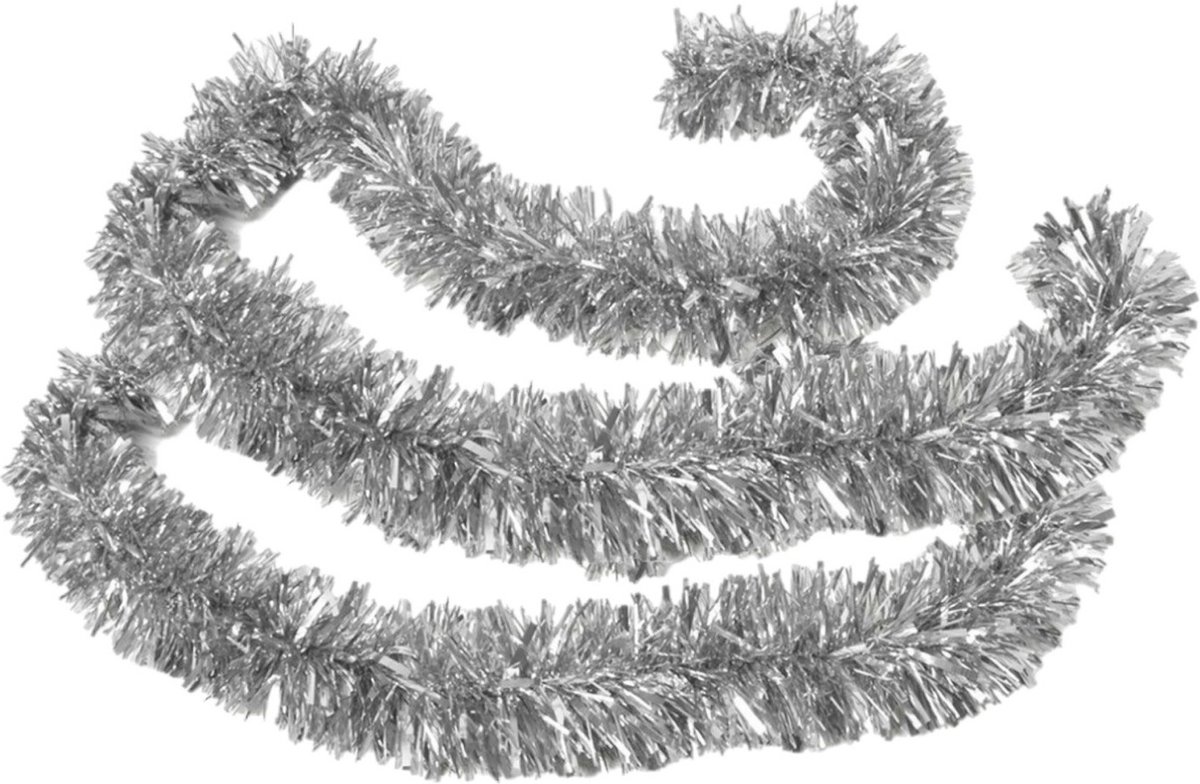2x stuks kerstboom folie slingers/lametta guirlandes van 180 x 12 cm in de kleur glitter zilver - Extra brede slinger