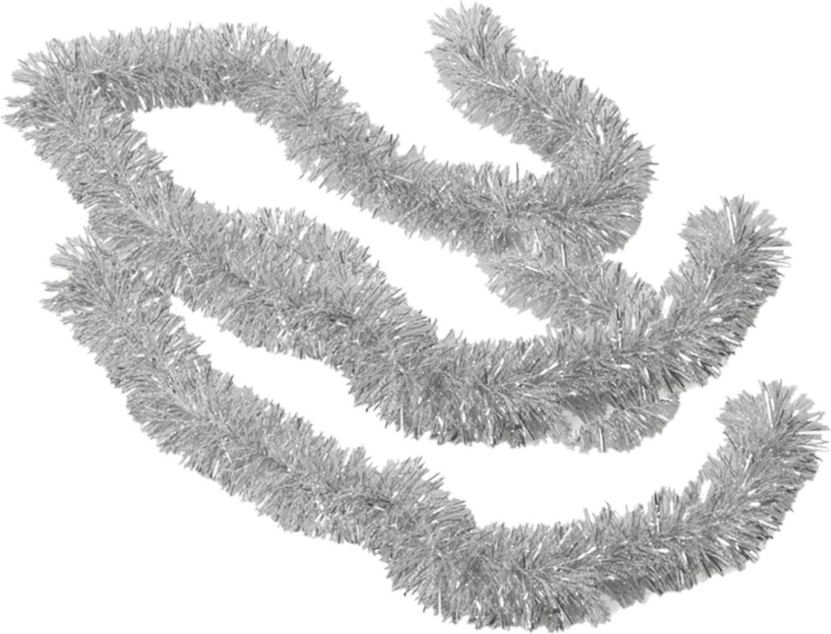 2x stuks kerstboom folie slingers/lametta guirlandes van 180 x 7 cm in de kleur glitter zilver