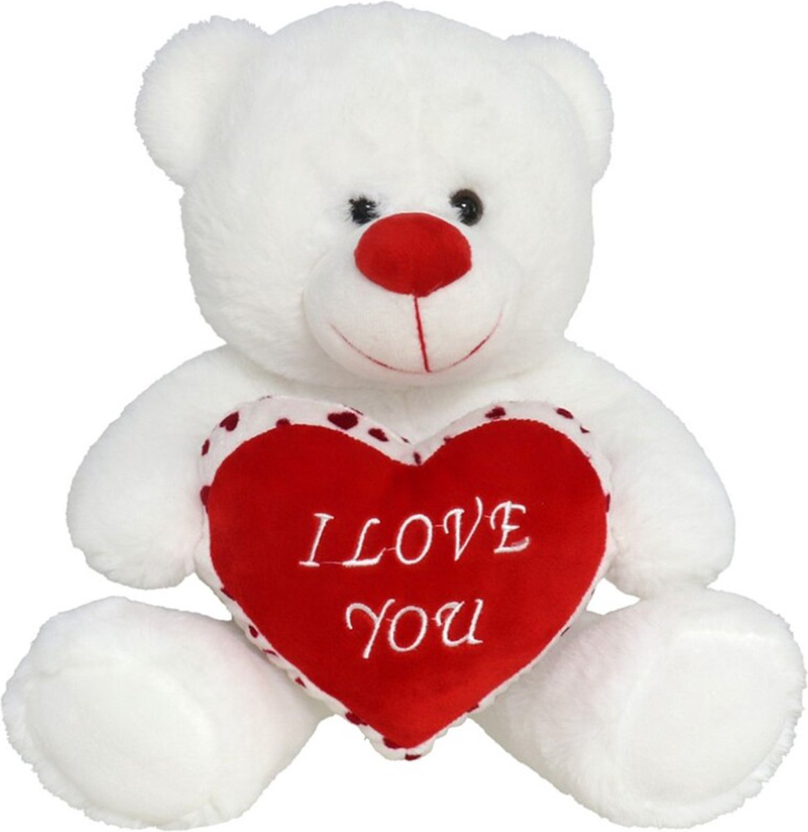 Gerim - Valentijnsdag Pluche knuffelbeer wit/rood Love hartje 20 cm