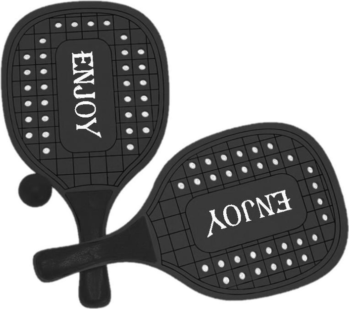 Houten beachball set zwart - Strand balletjes - Rackets/batjes en bal - Tennis ballenspel