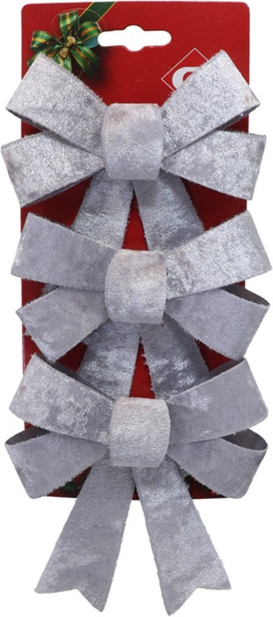 Gerimport Decoratie strikken - 3x st - zilver - 10 x 13 cm - strikjes