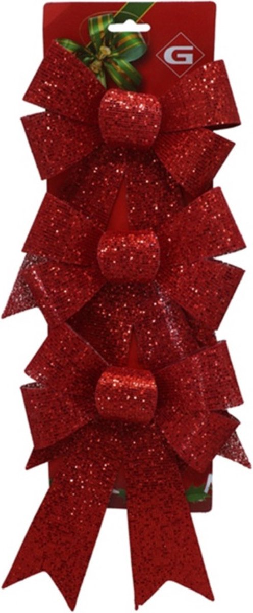 Gerimport Decoratie strikken - 3x st- rood - 15x24 cm - feeststrikjes