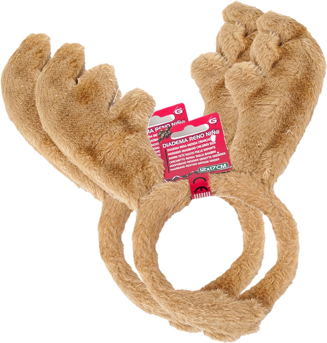 Gerimport Kerst diadeems/haarbanden - 2x - rendier gewei - bruin - nep bont - voor kinderen