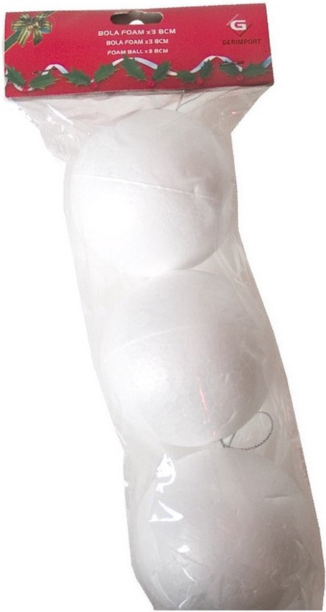 Gerimport Piepschuim ballen/bollen - 3x stuks - D8 cm - met lusjes - DIY hobby/decoratie balletjes