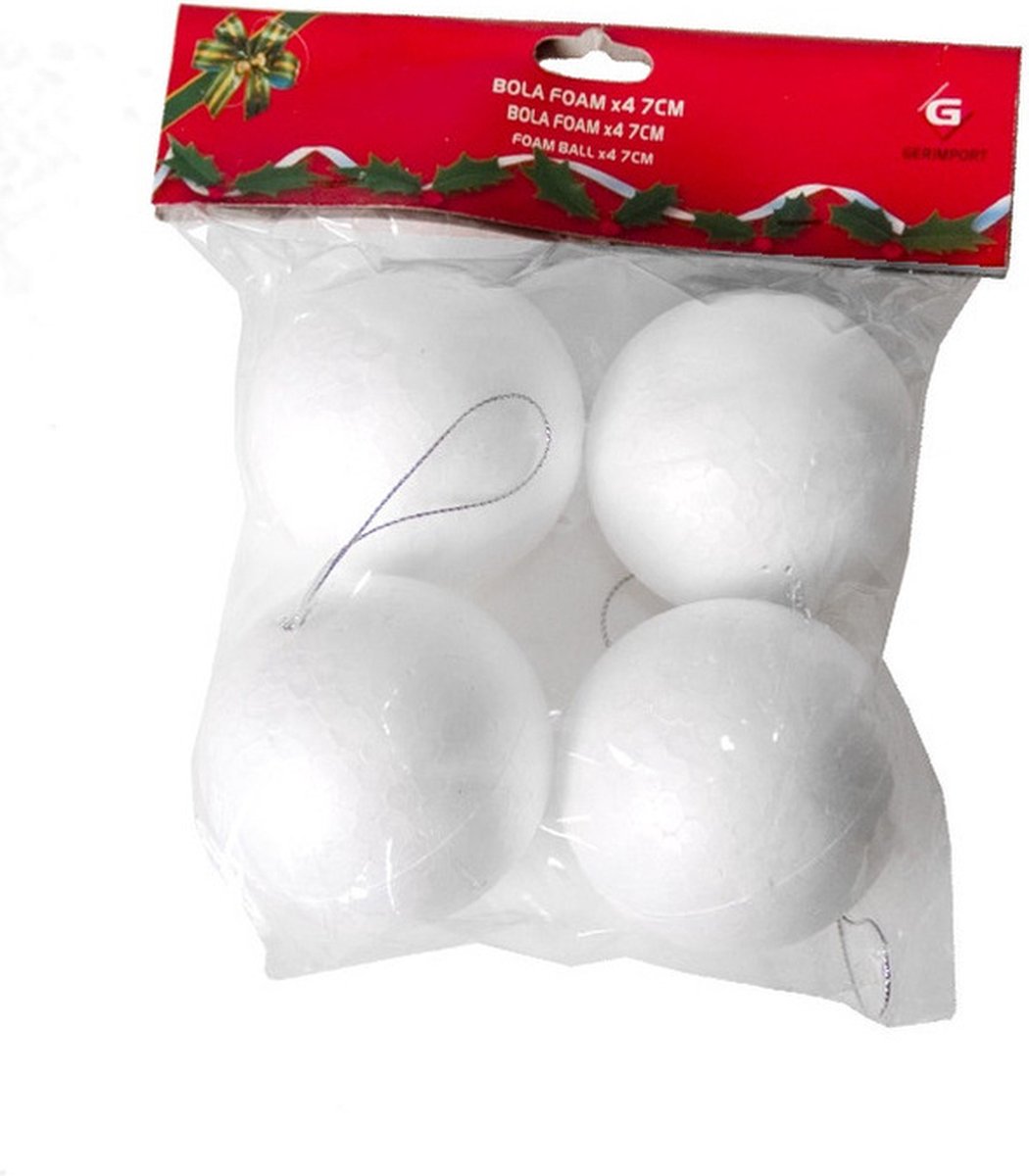 Gerimport Piepschuim ballen/bollen - 4x stuks - D7 cm - met lusjes - DIY hobby/decoratie balletjes