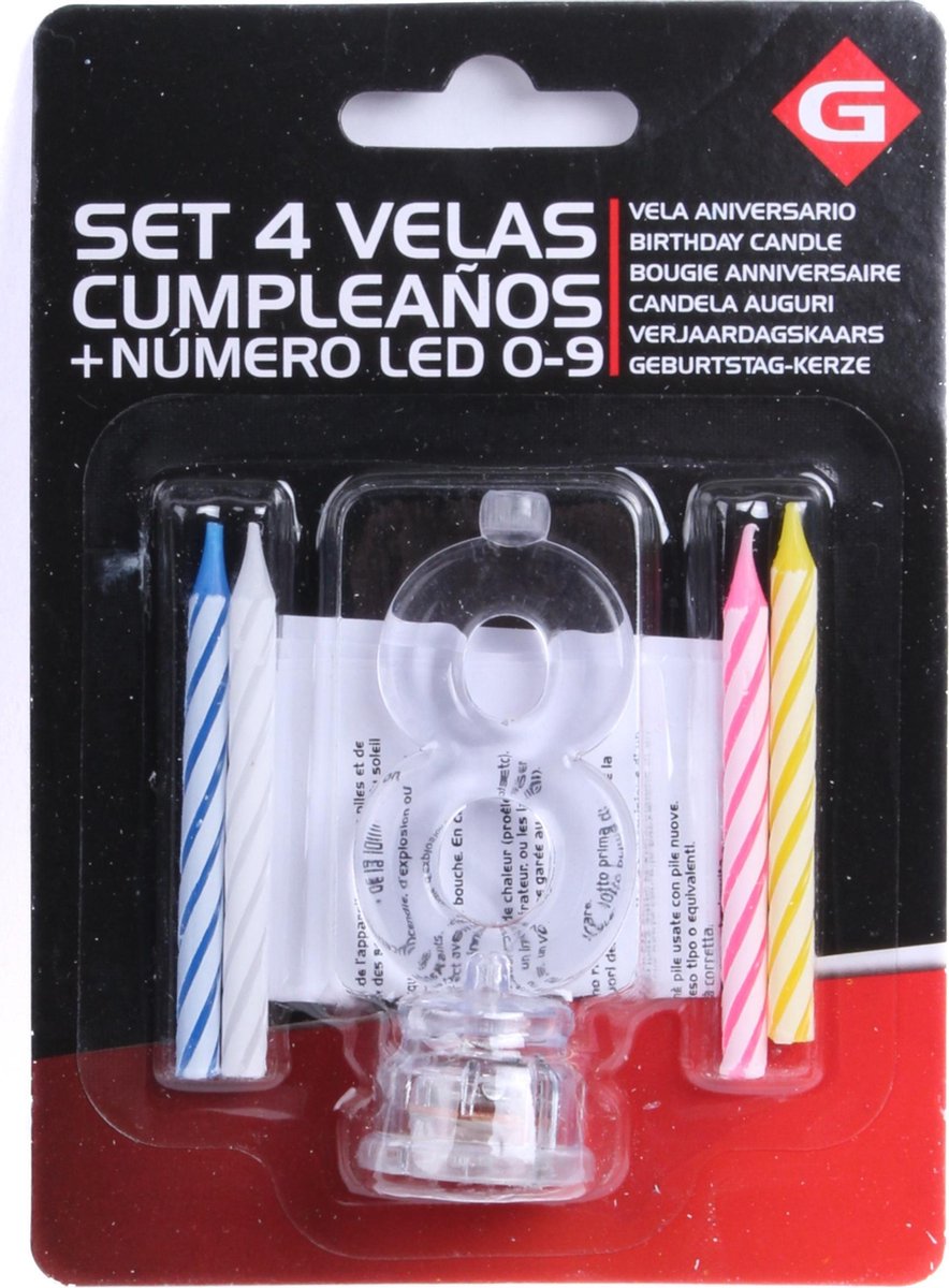 Gerimport Verjaardagskaarsen Led 8 Jaar 8 Cm 5-delig