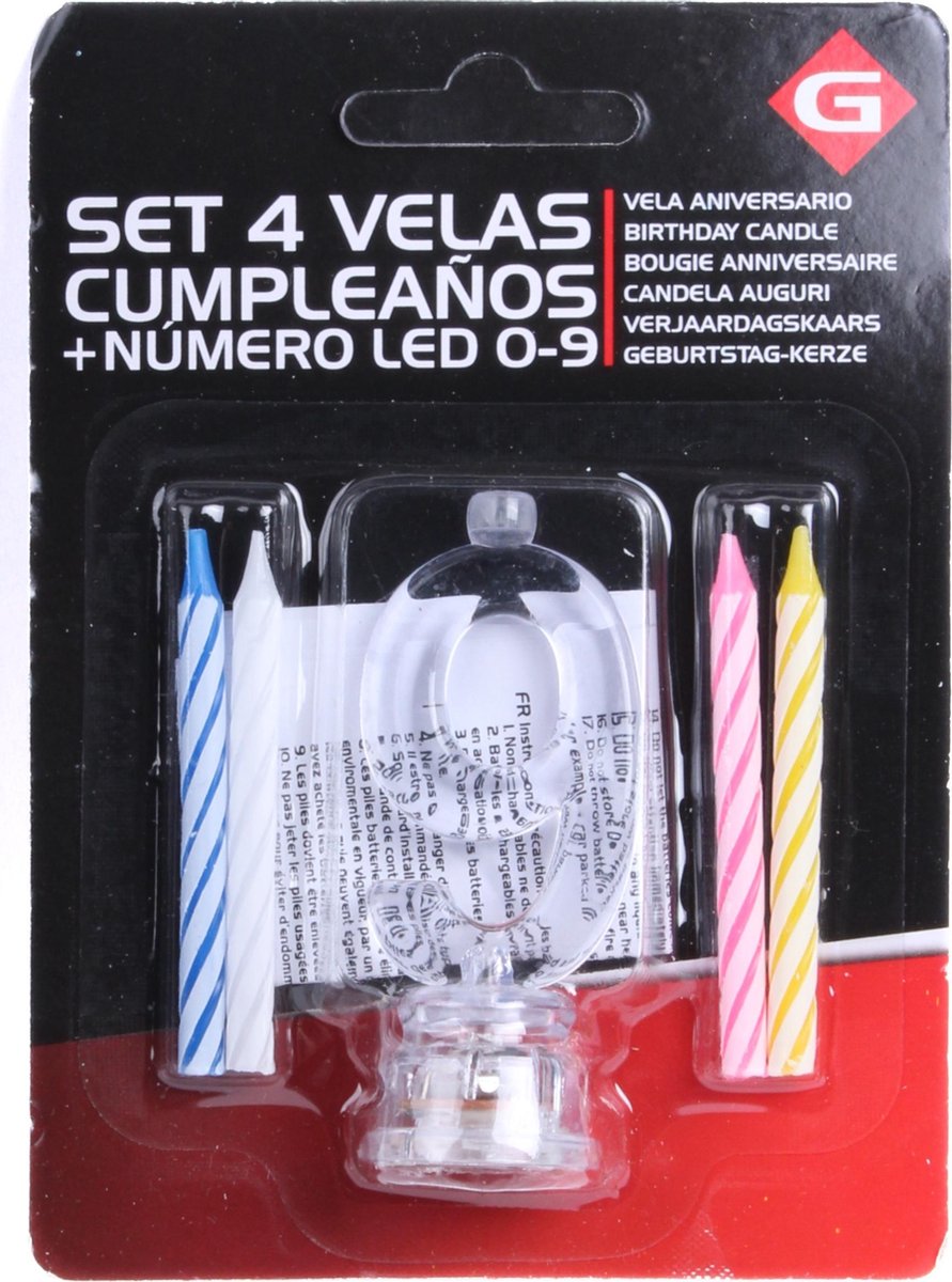 Gerimport Verjaardagskaarsen Led 9 Jaar 8 Cm 5-delig