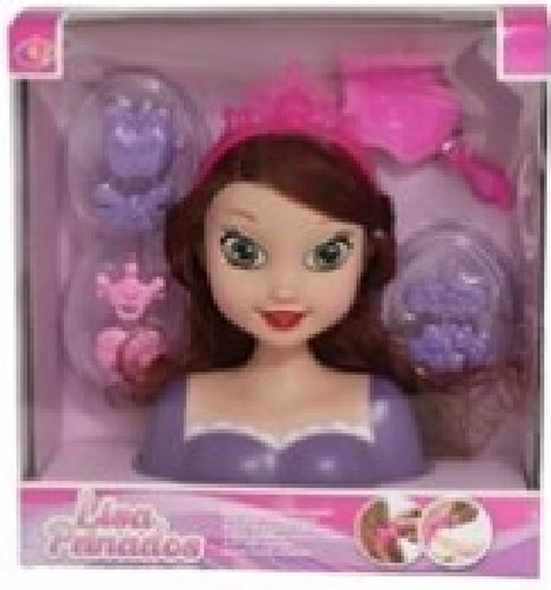   Prinses van 21 cm voor kinderen bruin met 7 accessoires - kappop - kapkop - kaphoofd