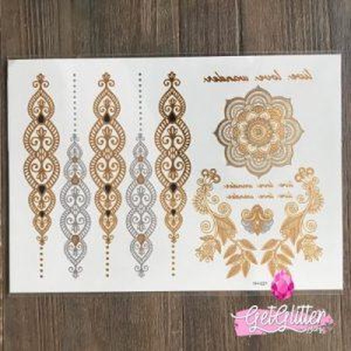   - Gouden Plak Tattoos Festival / Tijdelijke Tattoo / Nep Tatoeage Metallic Zilver Goud - Gouden Zon