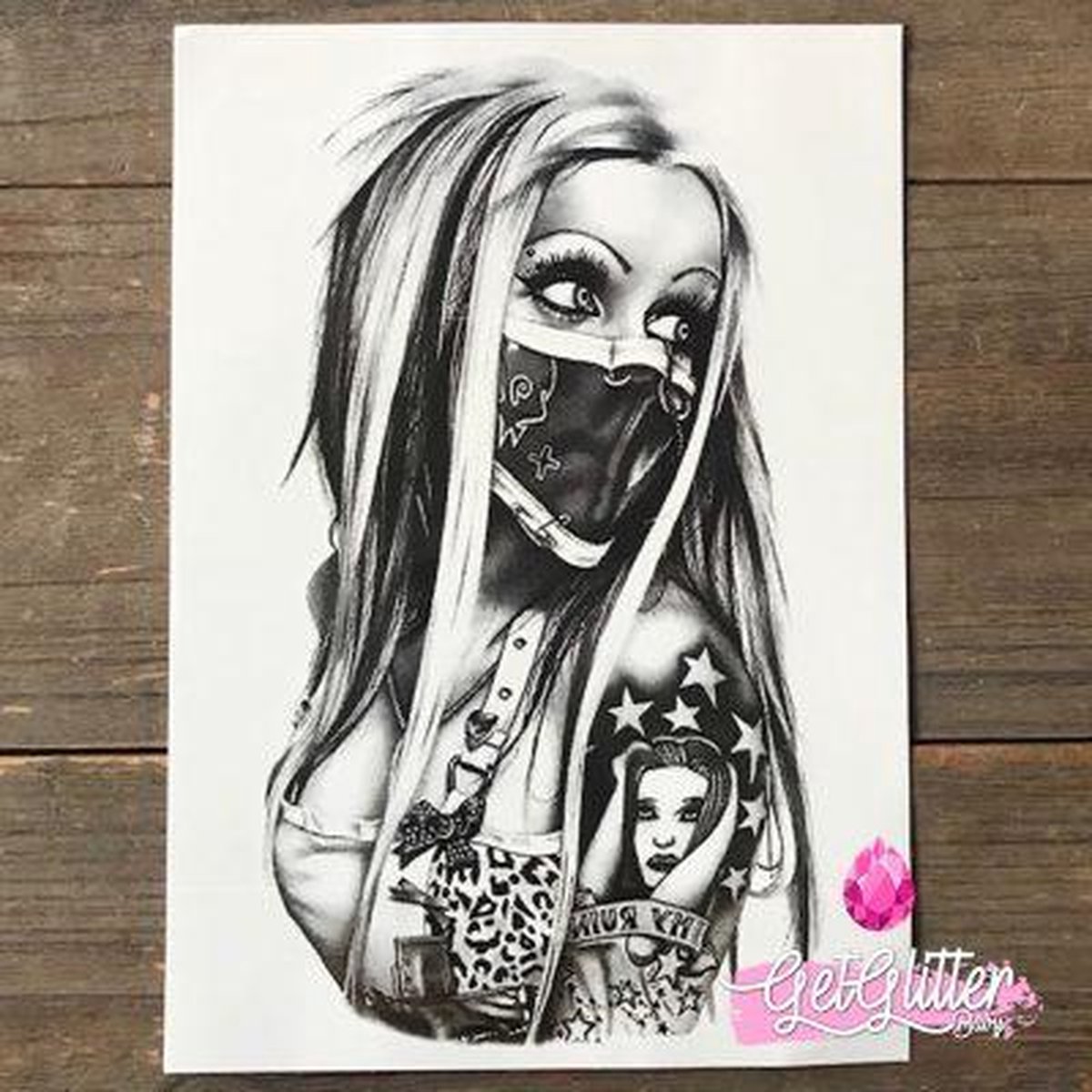   - Henna Plak Tattoos / Tijdelijke Tattoo / Nep Tatoeage / Fake Temporary Tattoo - Biker Chick