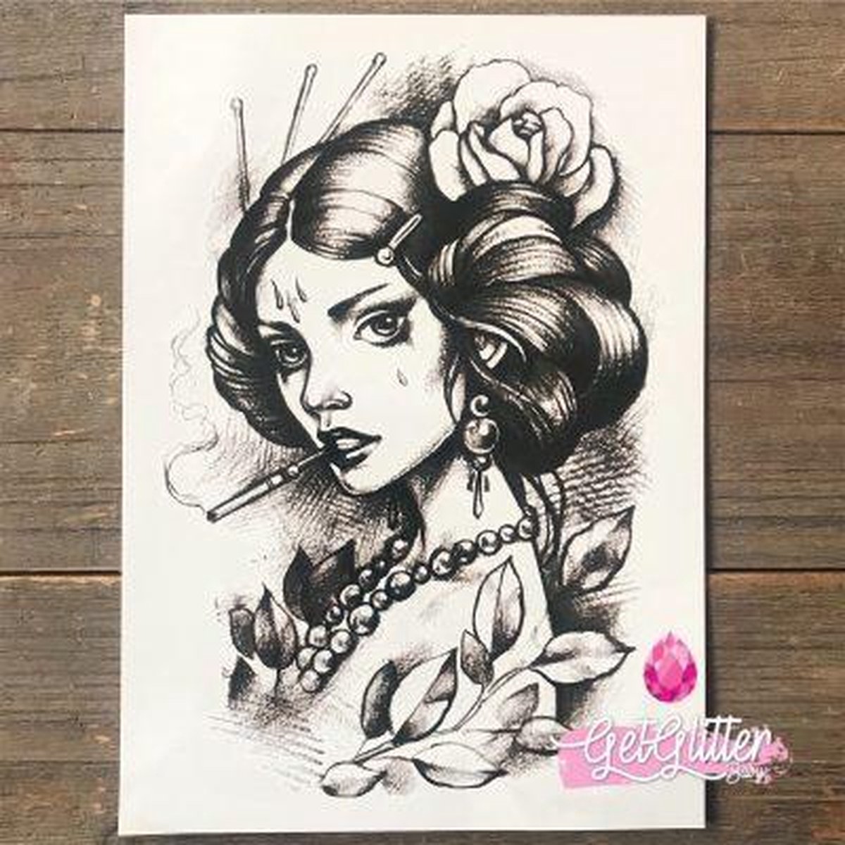   - Henna Plak Tattoos / Tijdelijke Tattoo / Nep Tatoeage / Fake Temporary Tattoo - Girl with the Rose