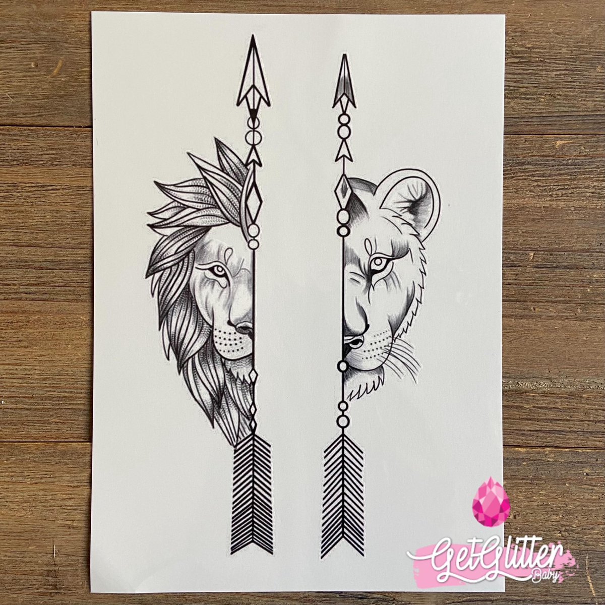   - Henna Plak Tattoos / Tijdelijke Tattoo / Nep Tatoeage / Fake Temporary Tattoo - Leeuwen Koppel