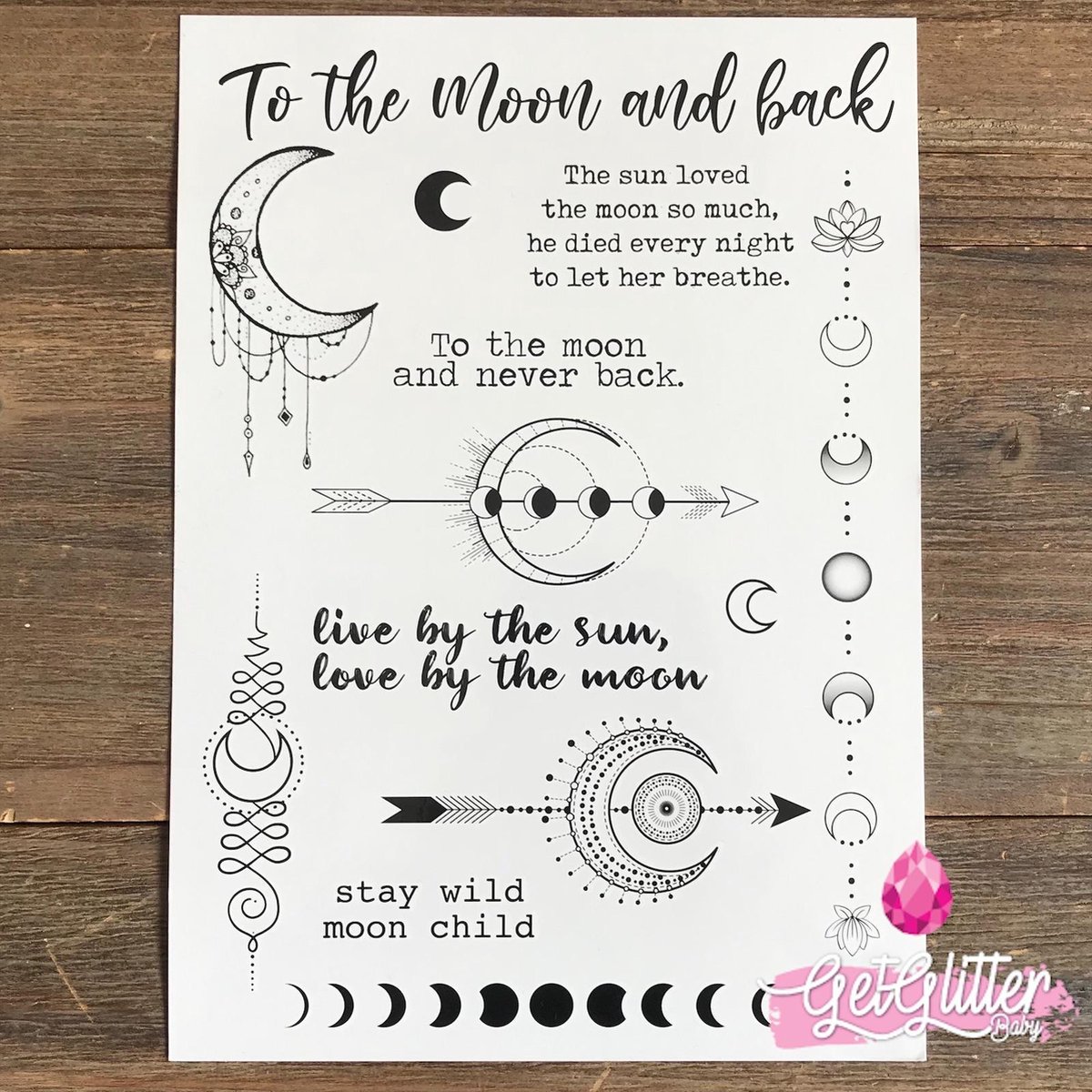 GetGlitterBaby - Henna Plak Tattoos / Tijdelijke Tattoo / Nep Tatoeage / Fake Temporary Tattoo - Maan