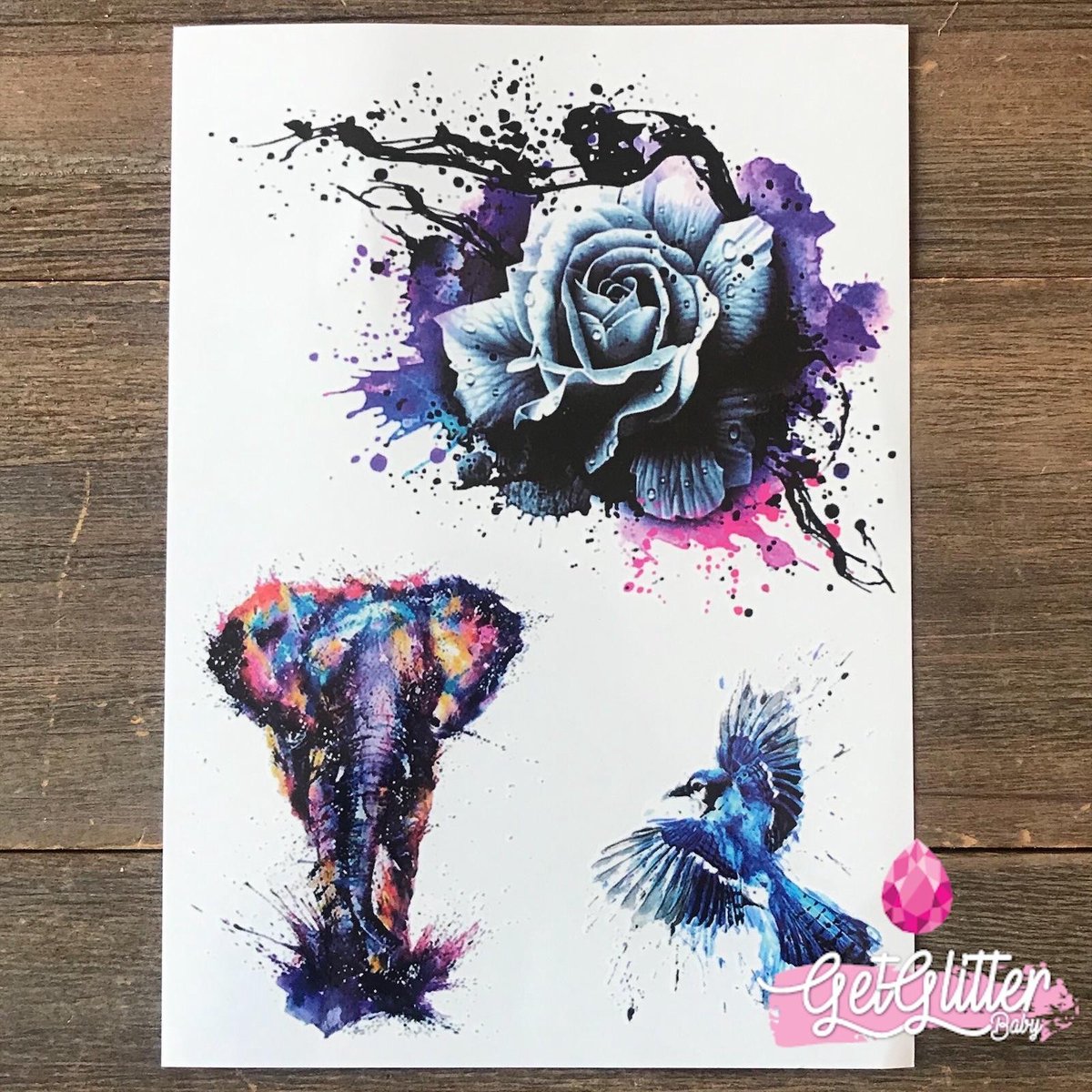   - Henna Plak Tattoos / Tijdelijke Tattoo / Nep Tatoeage / Fake Temporary Tattoo - Roos Olifant Vogel