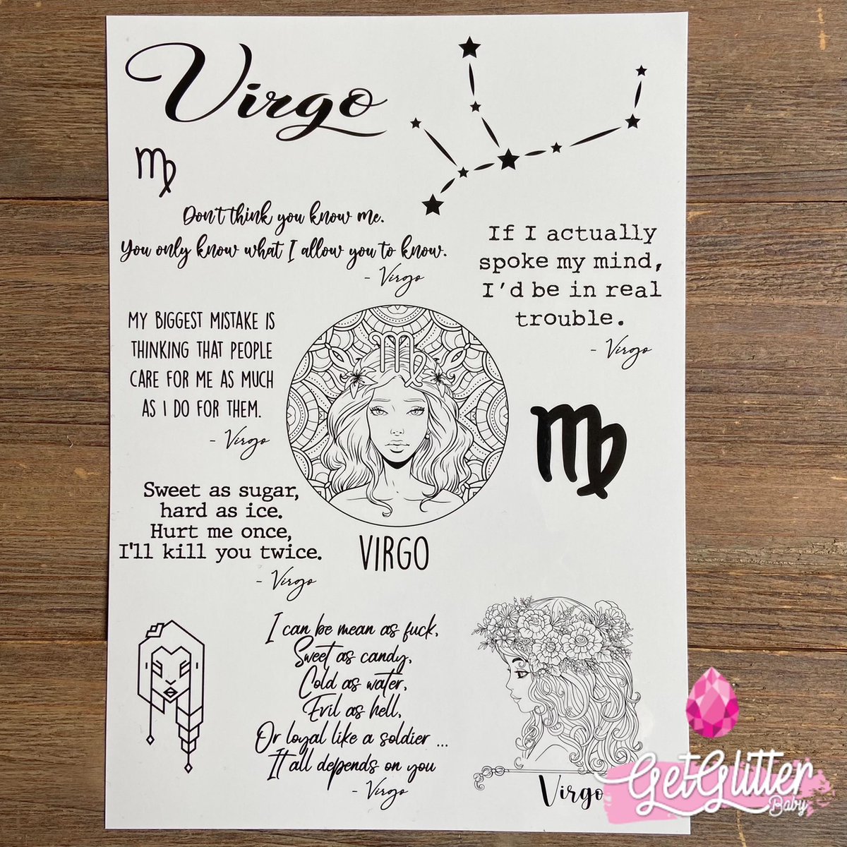   - Henna Plak Tattoos / Tijdelijke Tattoo / Nep Tatoeage / Fake Temporary Tattoo - Sterrenbeeld - Maagd / Virgo