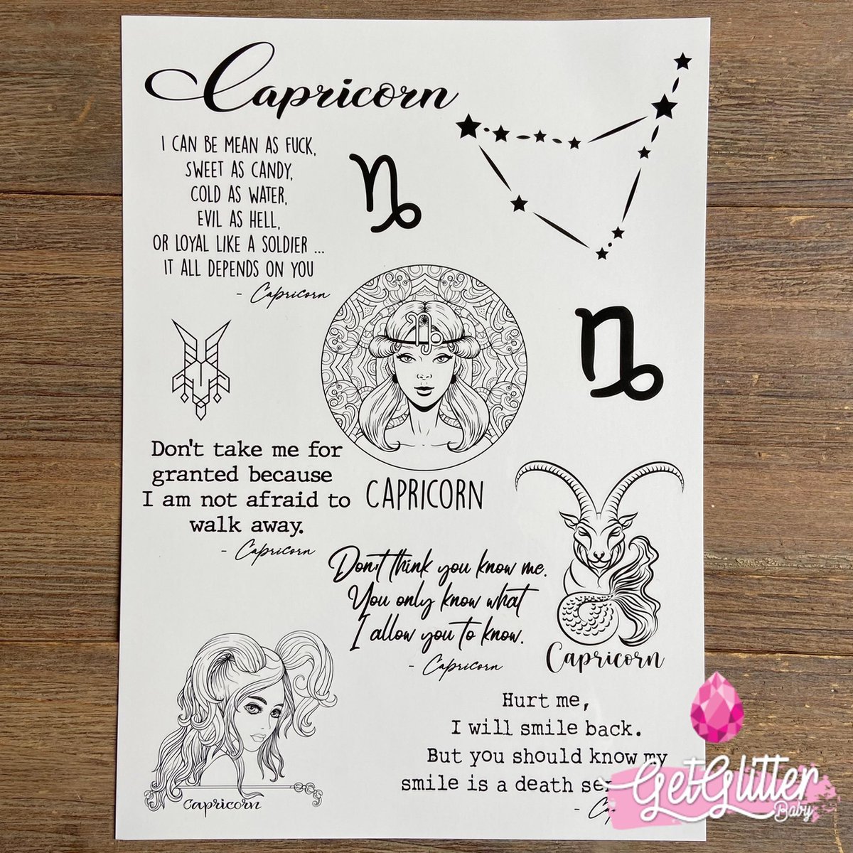  - Henna Plak Tattoos / Tijdelijke Tattoo / Nep Tatoeage / Fake Temporary Tattoo - Sterrenbeeld - Steenbok / Capricorn
