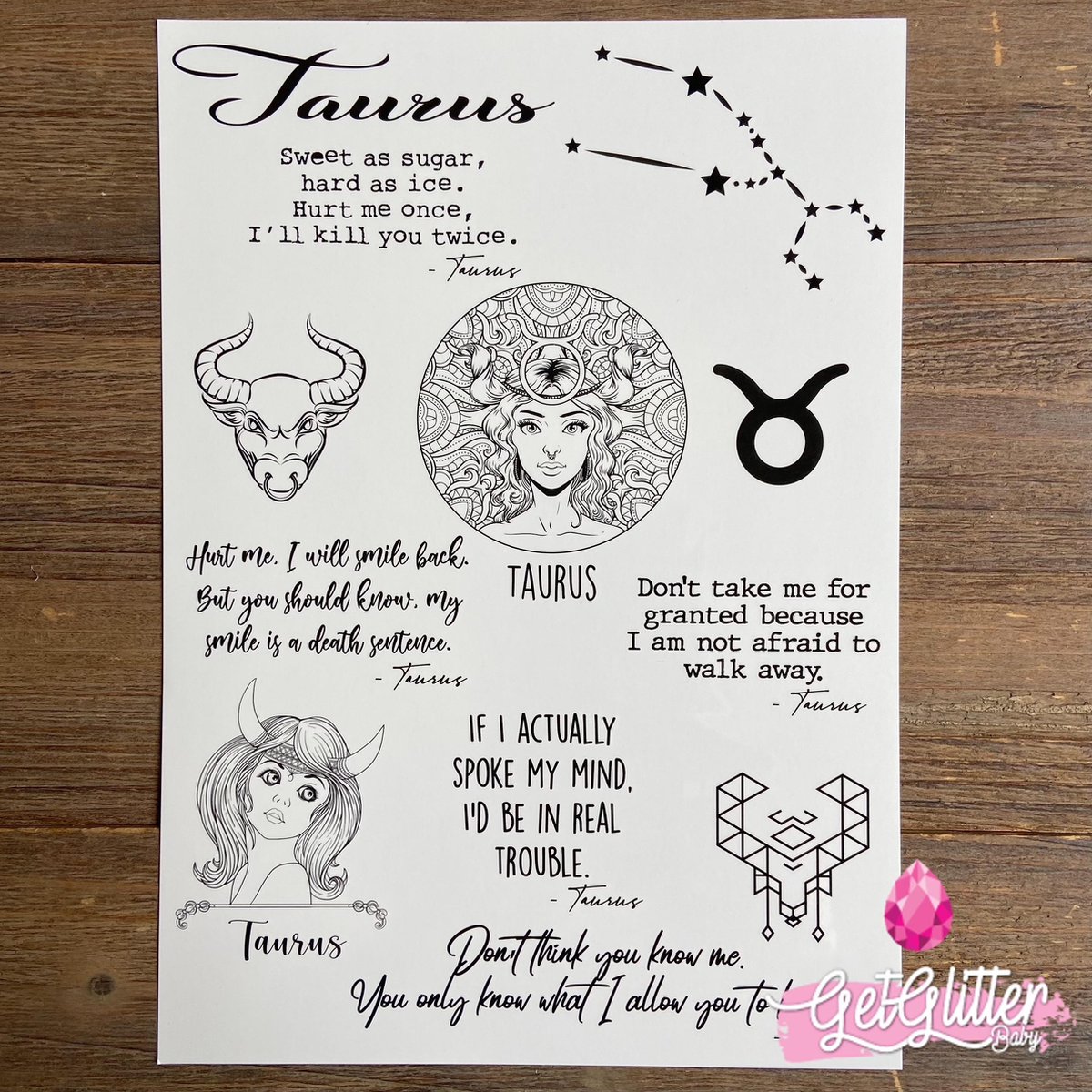   - Henna Plak Tattoos / Tijdelijke Tattoo / Nep Tatoeage / Fake Temporary Tattoo - Sterrenbeeld - Stier / Taurus