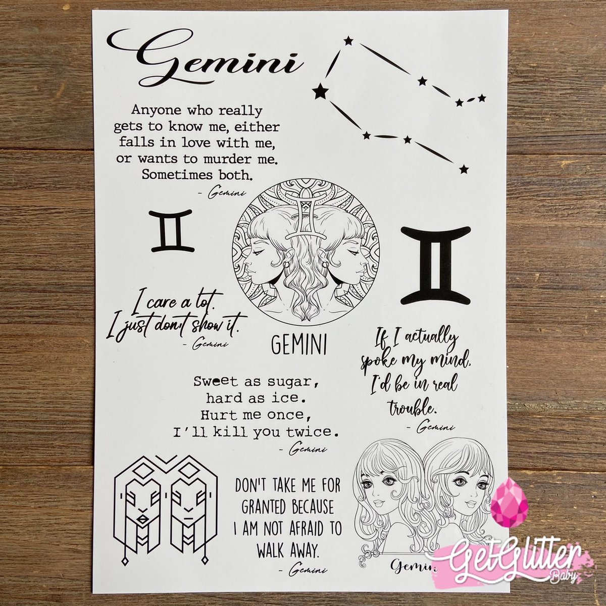   - Henna Plak Tattoos / Tijdelijke Tattoo / Nep Tatoeage / Fake Temporary Tattoo - Sterrenbeeld - Tweelingen / Gemini