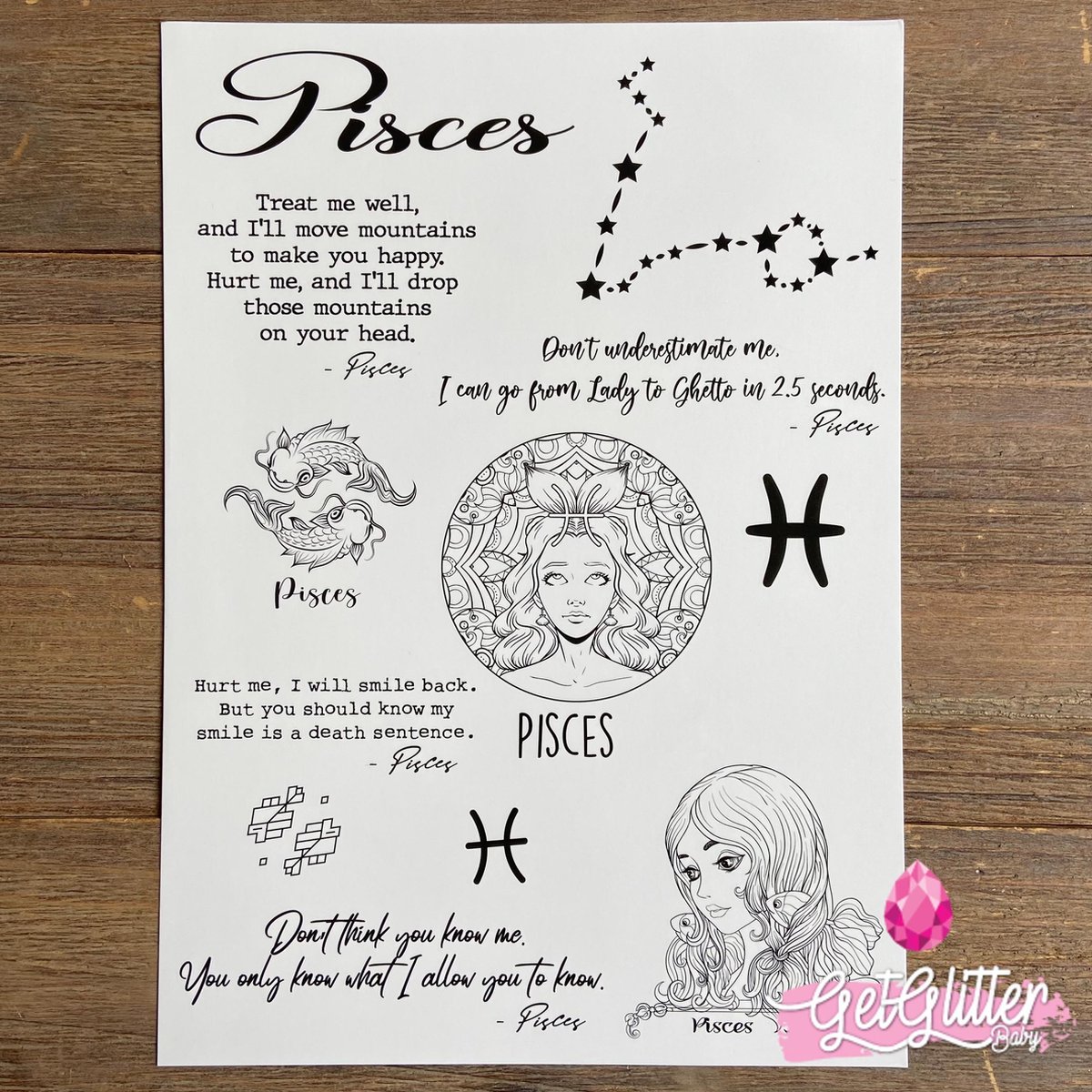   - Henna Plak Tattoos / Tijdelijke Tattoo / Nep Tatoeage / Fake Temporary Tattoo - Sterrenbeeld - Vissen / Pisces