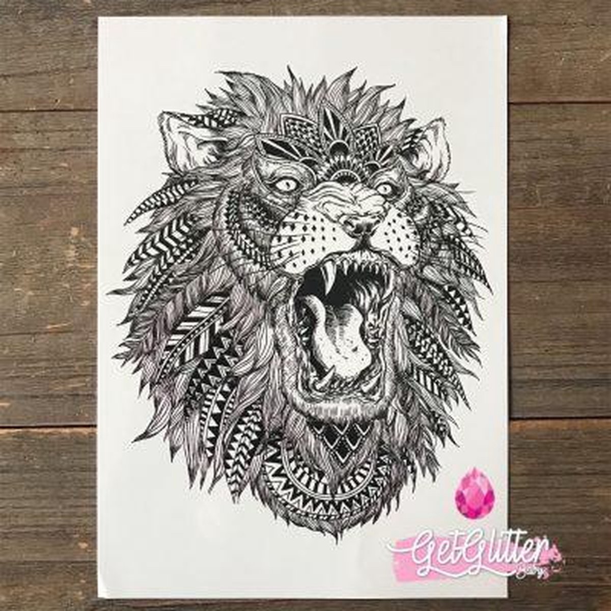   - Henna Plak Tattoos / Tijdelijke Tattoo / Nep Tatoeage / Fake Temporary Tattoo - Veren Leeuw