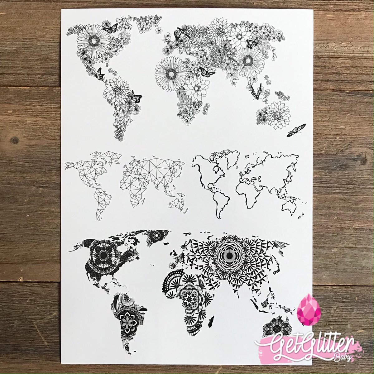   - Henna Plak Tattoos / Tijdelijke Tattoo / Nep Tatoeage / Fake Temporary Tattoo - Wereldkaarten