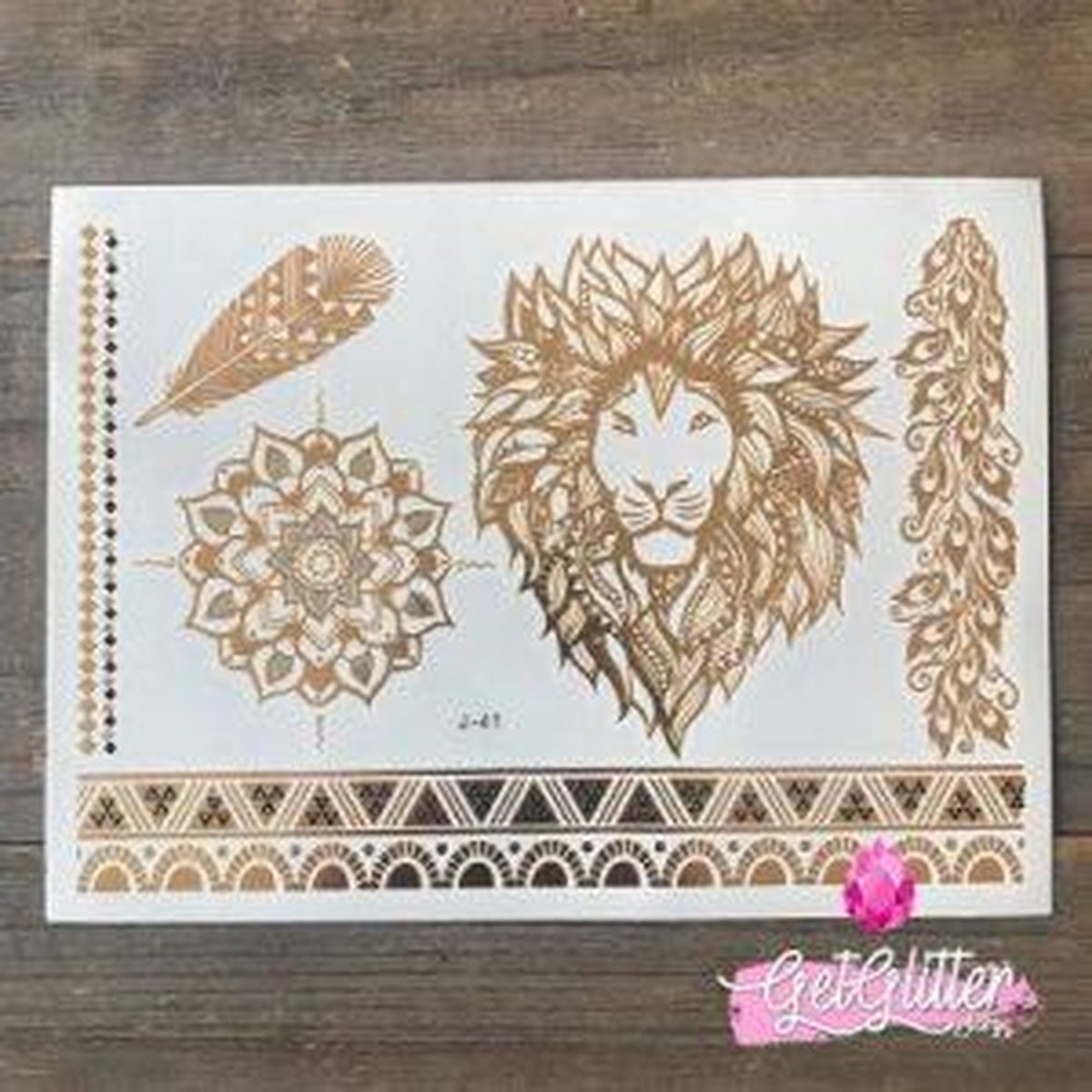   - Henna Plak Tattoos / Tijdelijke Tattoo / Nep Tatoeage / Fake Temporary Tattoo Goud - Leeuw