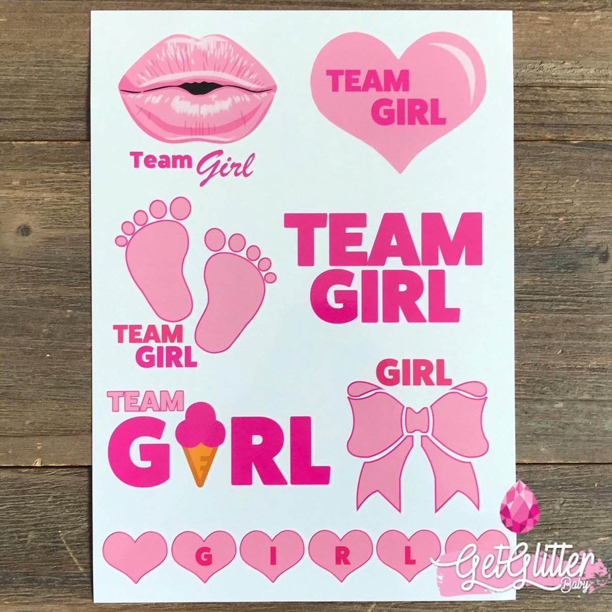   - Plak Tattoos / Tijdelijke Tattoo - Gender Reveal Versiering - Boy or Girl - Team Girl