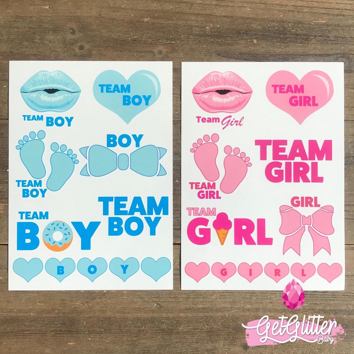 GetGlitterBaby - Plak Tattoos / Tijdelijke Tattoo - Gender Reveal Versiering - Boy or Girl