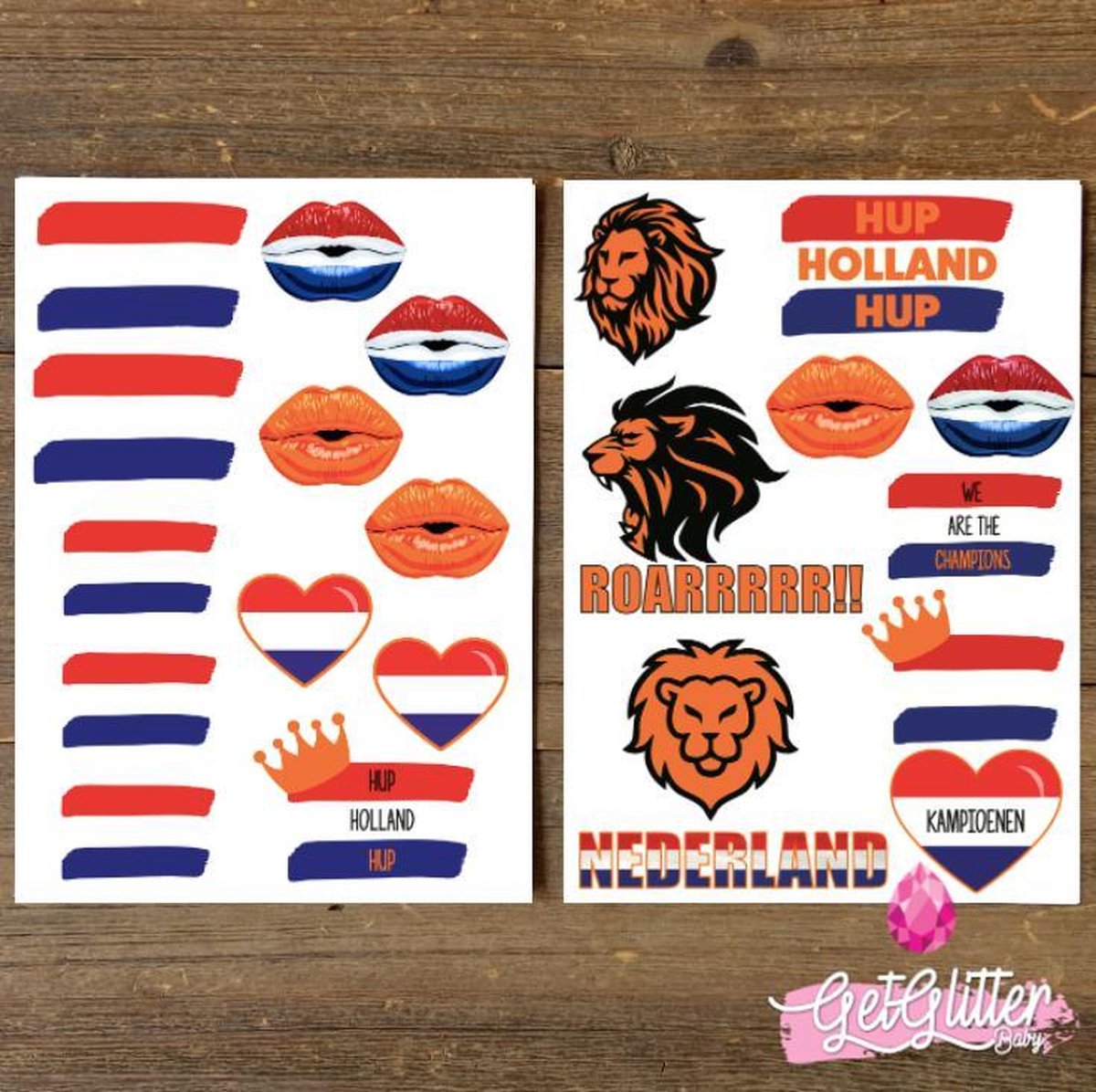   - Plak Tattoos EK Voetbal / Tijdelijke Tattoo Stickers / Nep Tatoeage / Rood Wit Blauw Oranje Smink - Nederland / Nederlandse Vlag / Nederlands Elftal - 2 stuks