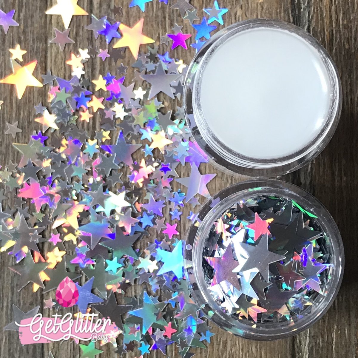 GetGlitterBaby Chunky Festival Glitter Sterretjes voor Lichaam en Gezicht - Zilver - en Glitter HuidLijm