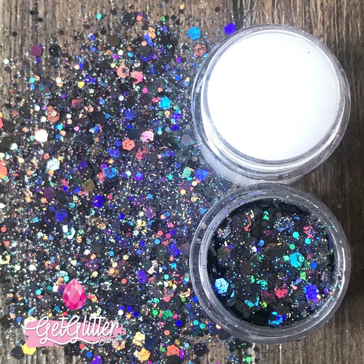 GetGlitterBaby Chunky Festival Glitters voor Lichaam en Gezicht - Donker Zilver - en Glitter HuidLijm