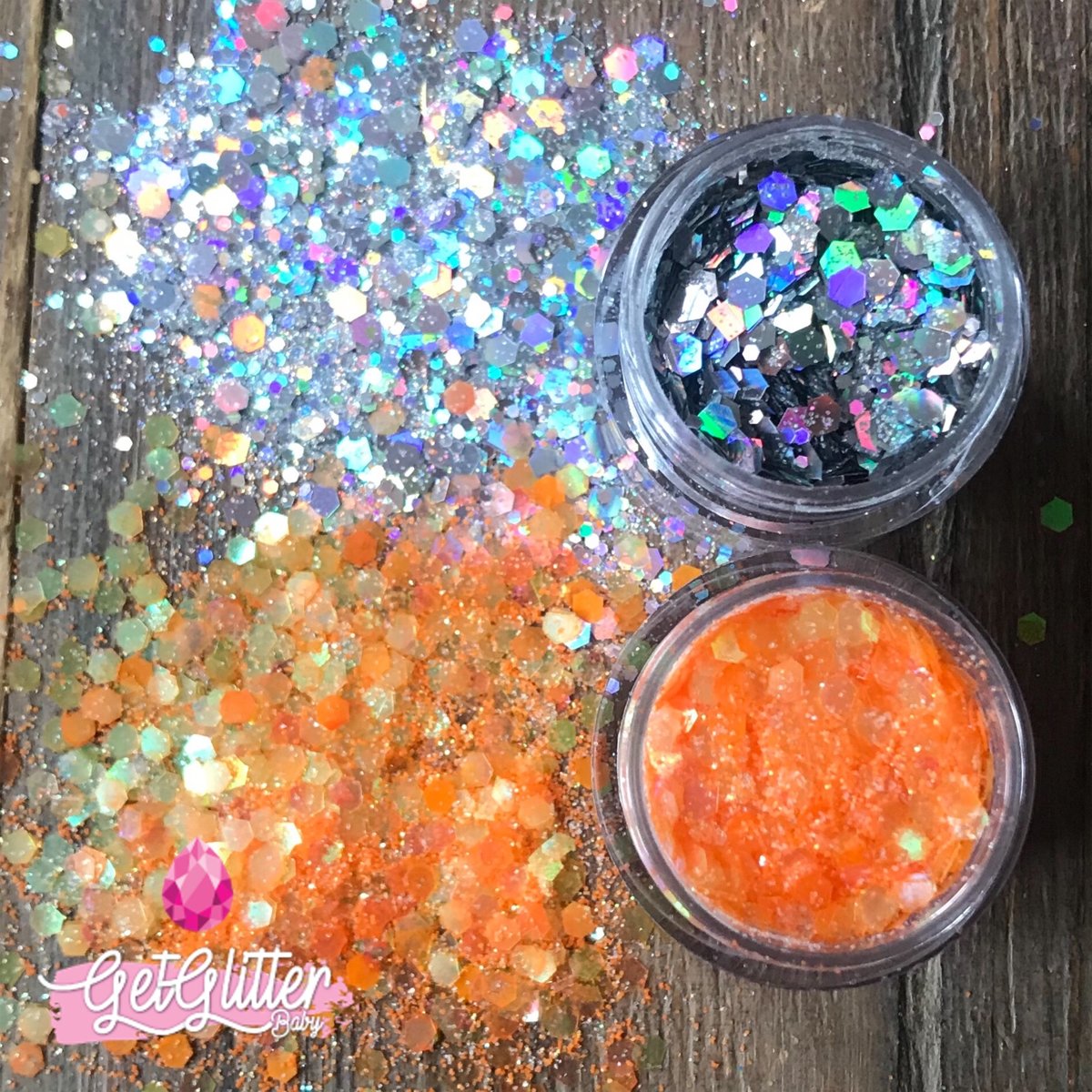 GetGlitterBaby Chunky Festival Glitters voor Lichaam en Gezicht - Zilver en Oranje