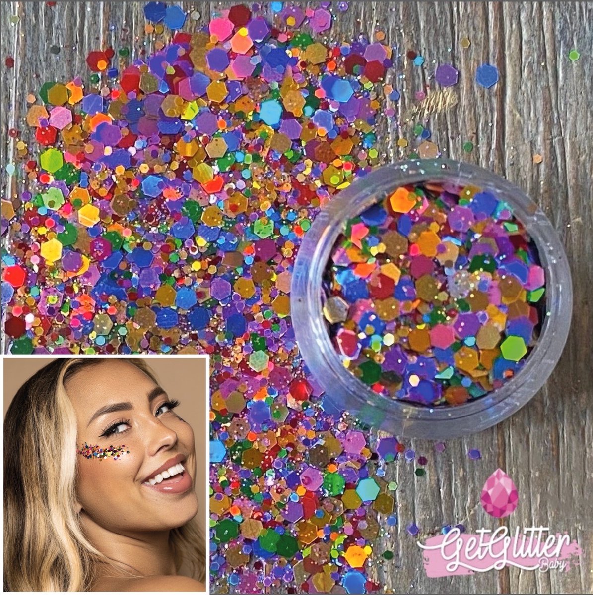 GetGlitterBaby® - Biologische / Biologisch afbreekbare Chunky Festival Glitters voor Lichaam en Gezicht / Biodegradable Face Body Glitter Jewels Mix - Roze / Goud / Blauw / Groen / Oranje / Rood / Paars