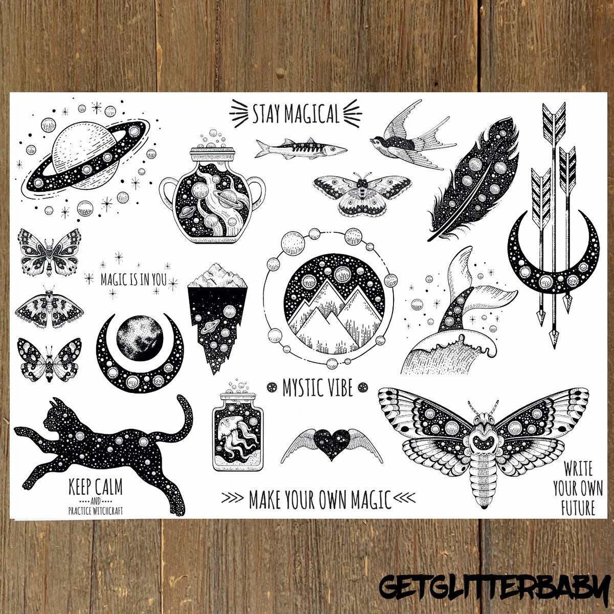 GetGlitterBaby® - Henna Plak Tattoos / Tijdelijke Tattoo / Nep Tatoeage / Fake Temporary Tattoo / Festival Tattoes / Temporary Face Body Glitter Tattoo Sticker - Mystic Vibe