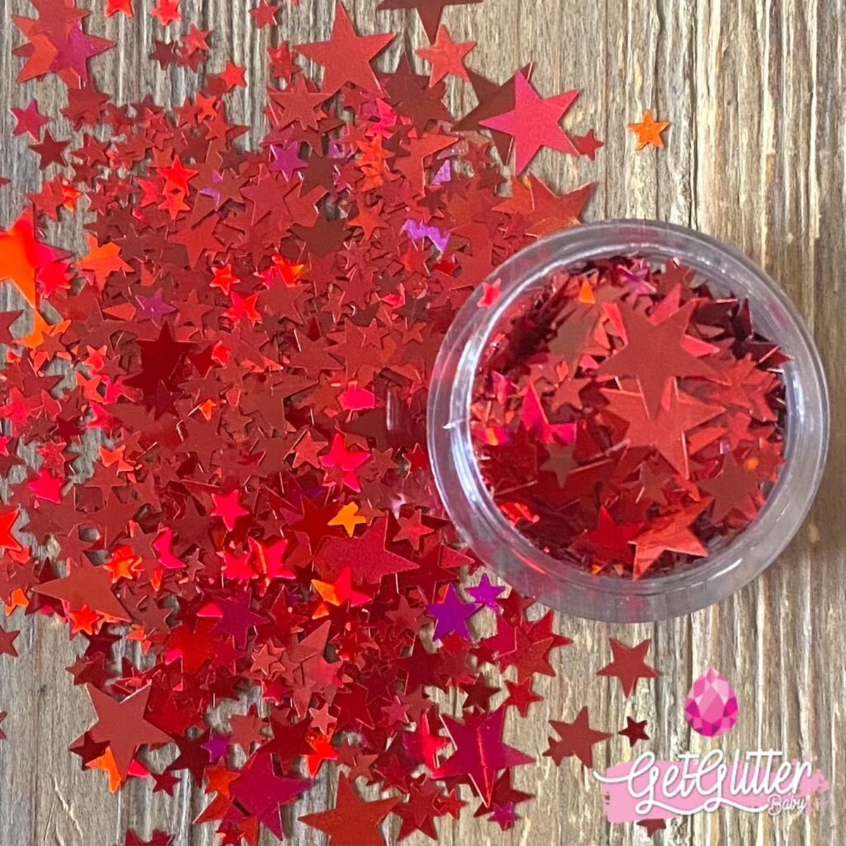 GetGlitterBaby® - Rode Sterren Chunky Festival Glitters Sterretjes voor Lichaam en Gezicht / Bio Vegan Biodegradable Biologische Face Body Glitter Jewels - Rood / Red